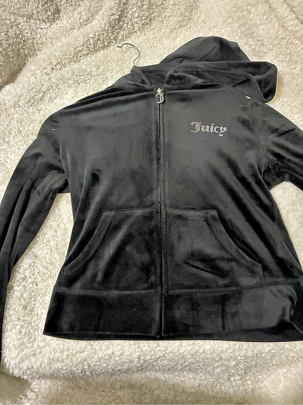 Juicy Couture Classic Velour Rhinestone Zip-Up Hoodie Black